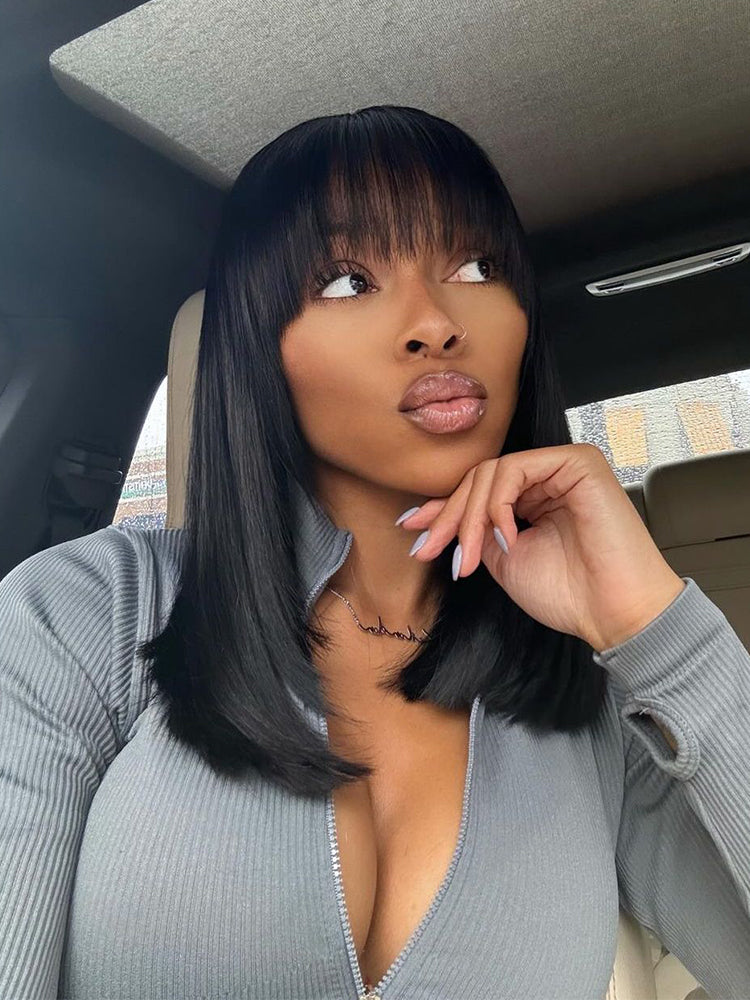 [Blend] Frodio Veralux™ Blend Human Hair Yaki Straight Bob Wig With Bangs – Ready To Wear-02