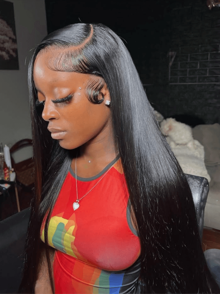 100% Human Hair Pre-Cut Silky Straight 5x5 closure lace Glueless FlexFit Drawstring Wig Fits All Head Sizes-06