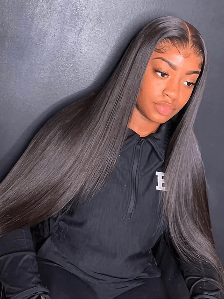100% Human Hair Pre-Cut Silky Straight 5x5 closure lace Glueless FlexFit Drawstring Wig Fits All Head Sizes-07