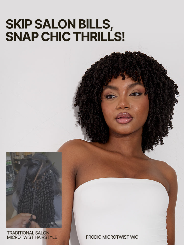 Frodio Wear and Go Micro Twist Synthetic Wig with Bangs Short Braided Glueless Wig Beginner Friendly-02