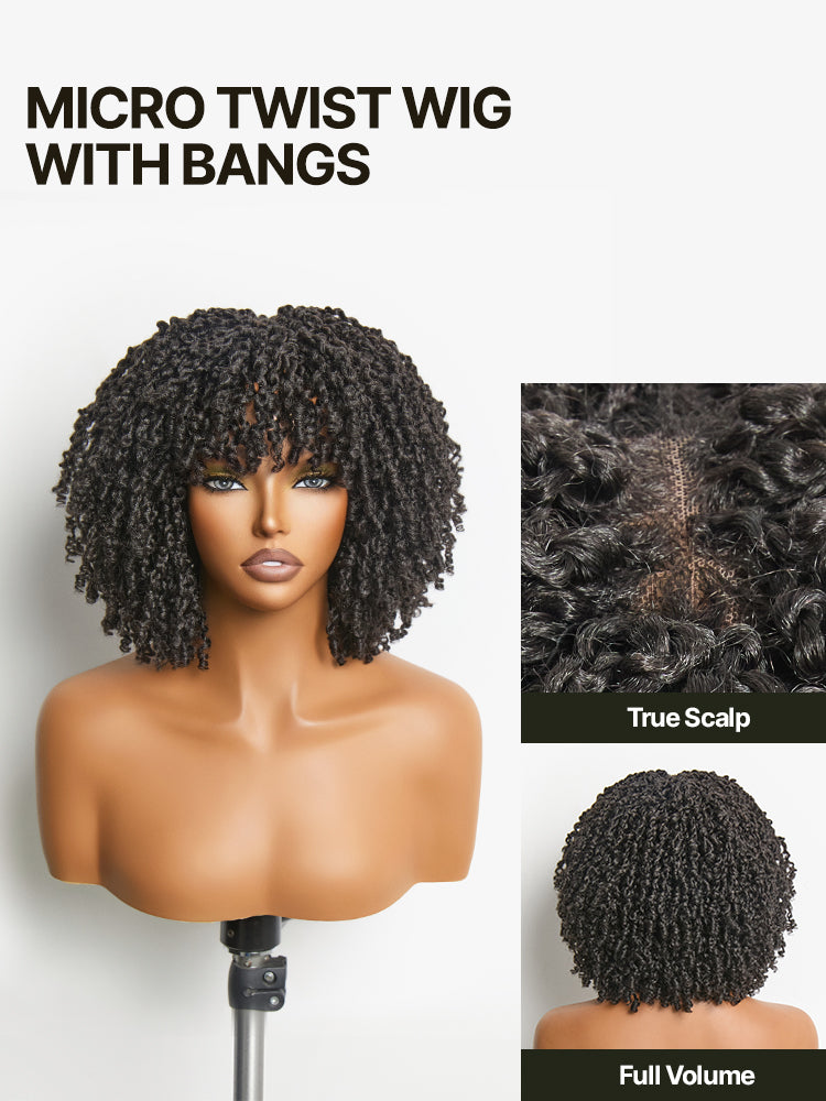 Frodio Wear and Go Micro Twist Synthetic Wig with Bangs Short Braided Glueless Wig Beginner Friendly-03
