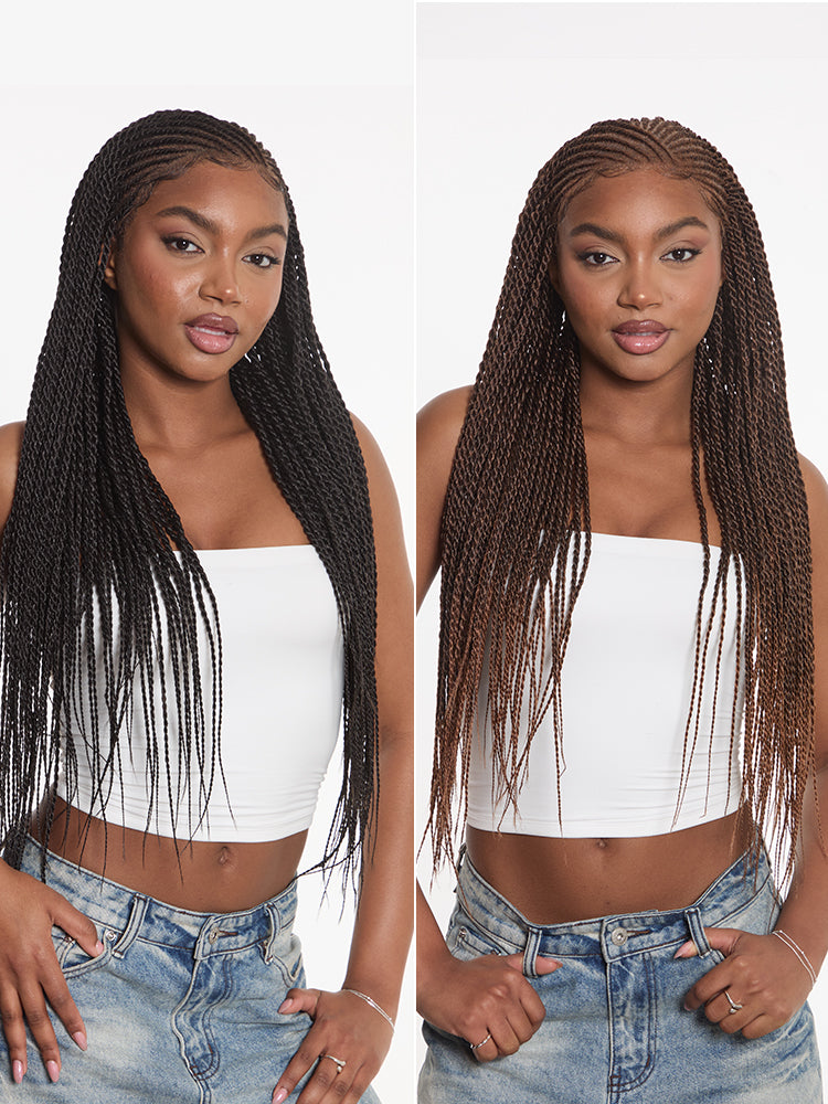 Frodio Veralux™ Synthetic Fiber 13x5 Lace Frontal Glueless Two-Strand Twist Braided Wig Beginner Friendly-12