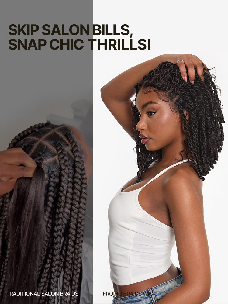 Frodio Veralux™ Fiber 13x5 Lace Front Boho Knot Twist Bob Wig Boho Locs Synthetic Wig Beginner Friendly-11