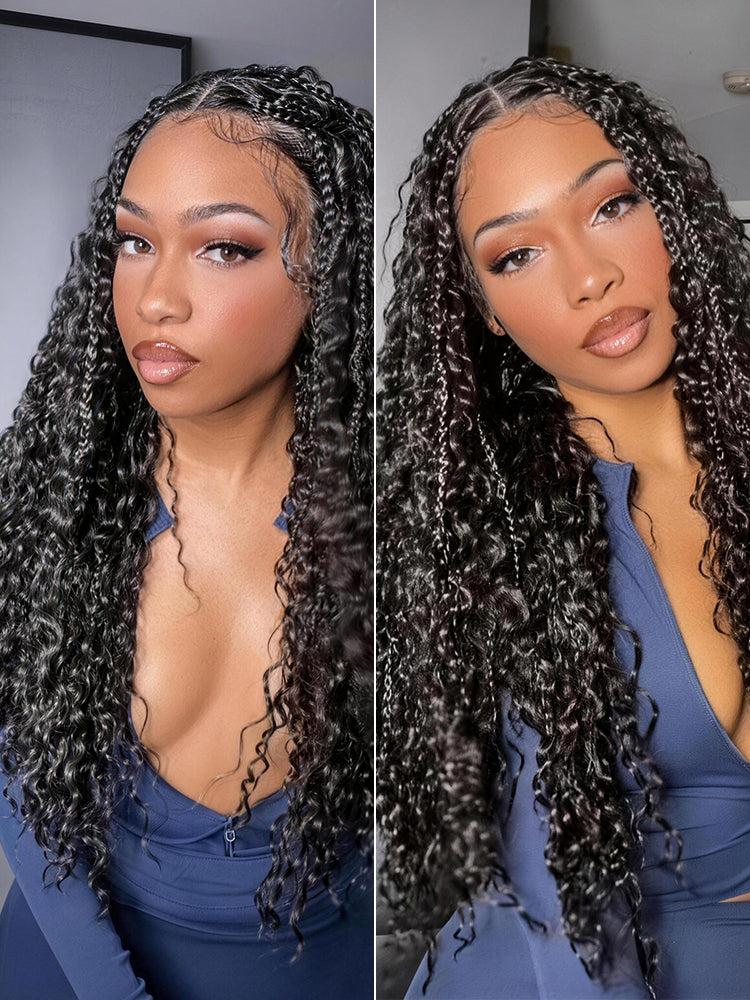 Frodio Veralux™ Fiber 30" Full Lace Boho Braids Synthetic Box Braid Wig – Grid-Part Top with Mixed Boho Curls-38