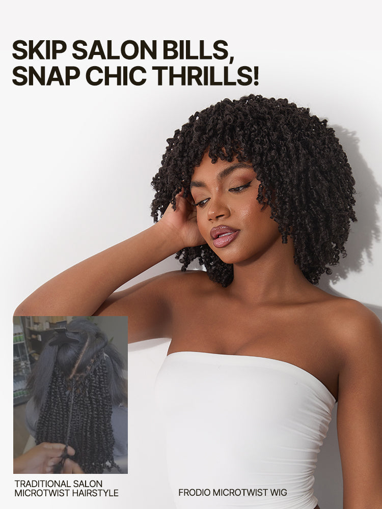 Frodio Veralux™ Wear and Go Micro Twist Synthetic Wig with Bangs Short Braided Glueless Wig Beginner Friendly-11