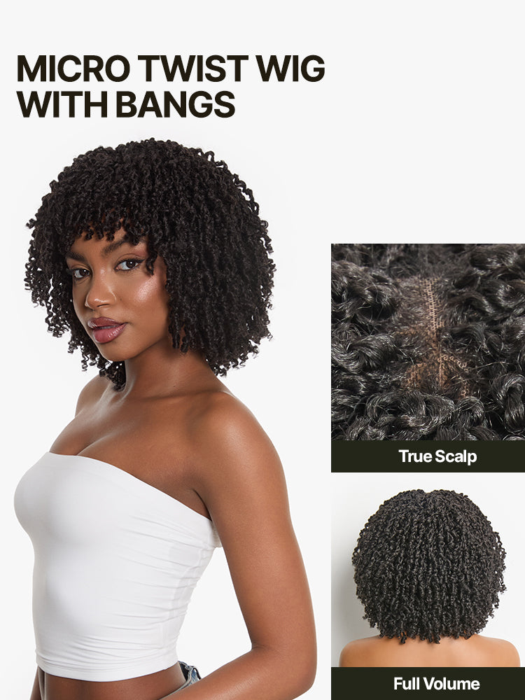 Frodio Veralux™ Wear and Go Micro Twist Synthetic Wig with Bangs Short Braided Glueless Wig Beginner Friendly-12
