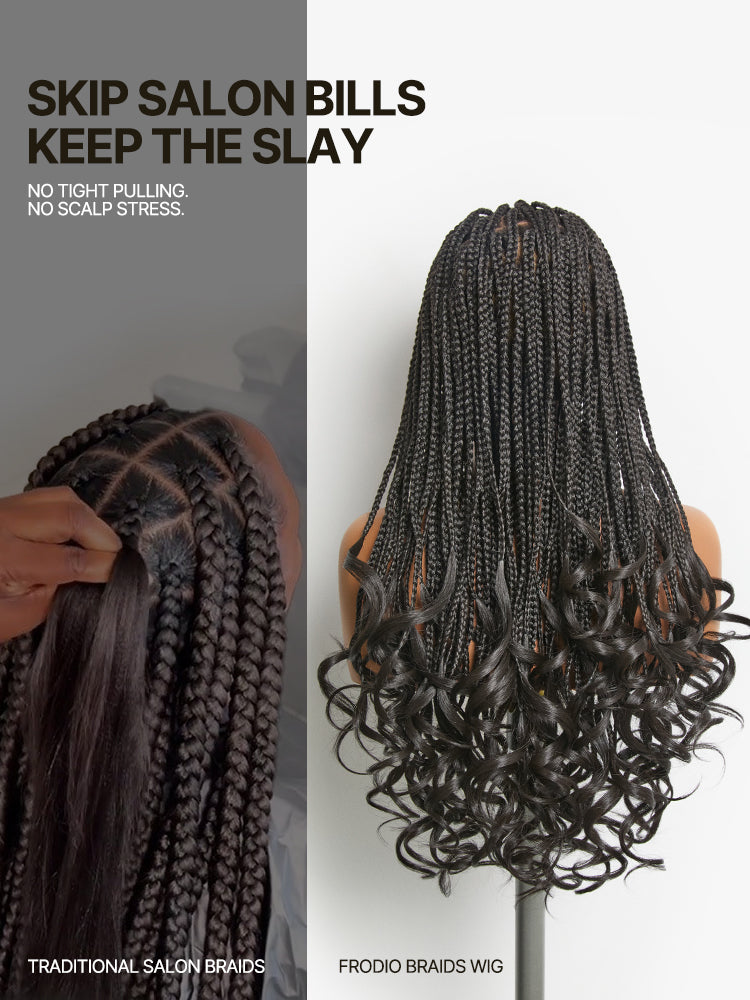 Frodio Veralux™ Fiber 24" Full Lace Boho Knotless Braids Wig with Curly Ends – Loose Wave Bouncy Braided Synthetic Wig-17