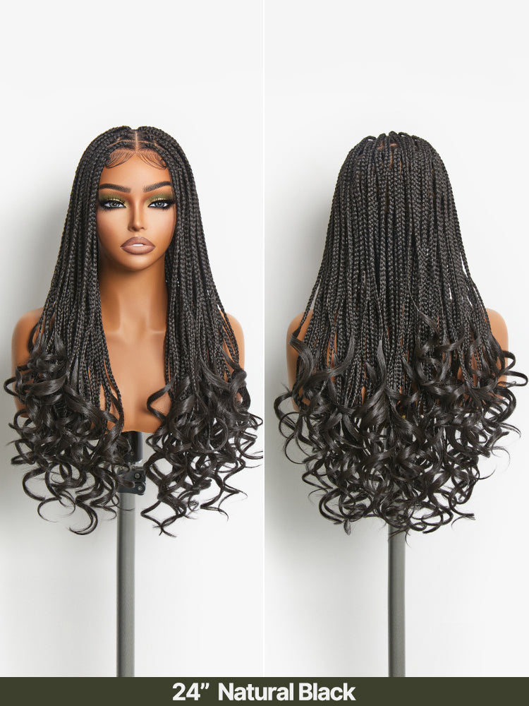 Frodio Veralux™ Fiber 24" Full Lace Boho Knotless Braids Wig with Curly Ends – Loose Wave Bouncy Braided Synthetic Wig-23