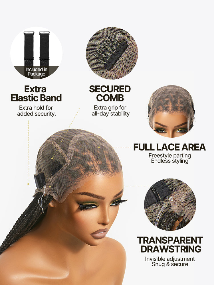 Frodio Veralux™ Fiber 24" Full Lace Boho Knotless Braids Wig with Curly Ends – Loose Wave Bouncy Braided Synthetic Wig-20