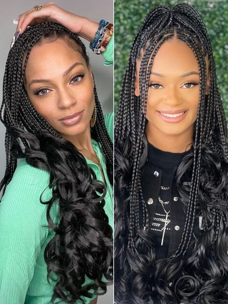 Frodio Veralux™ Fiber 24" Full Lace Boho Knotless Braids Wig with Curly Ends – Loose Wave Bouncy Braided Synthetic Wig-19