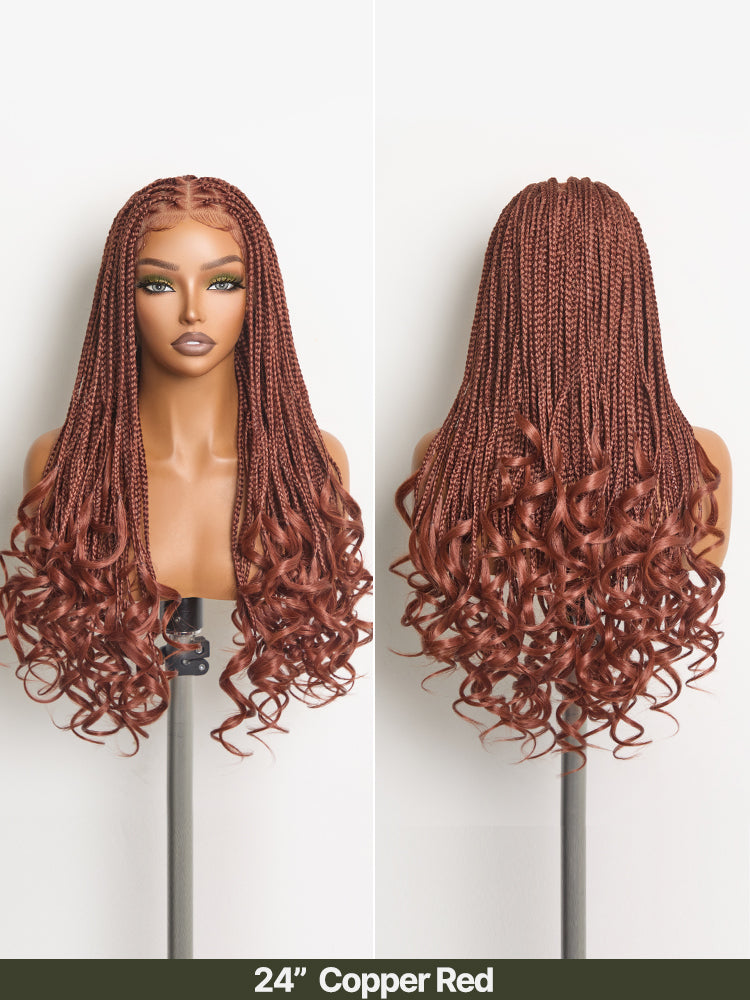 Frodio Veralux™ Fiber 24" Full Lace Boho Knotless Braids Wig with Curly Ends – Loose Wave Bouncy Braided Synthetic Wig-24