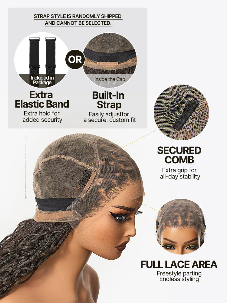 Frodio Veralux™ Fiber 30" Full Lace Boho Braids Synthetic Box Braid Wig – Grid-Part Top with Mixed Boho Curls-42