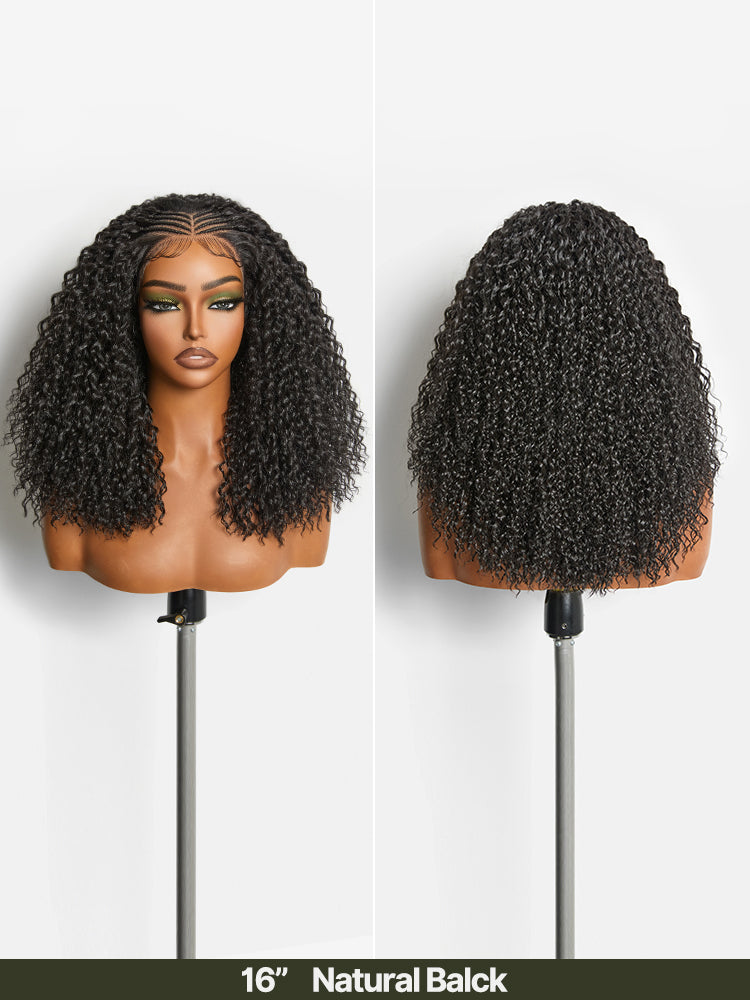Frodio Veralux™ Fiber 13x6 Lace Front Braided Wig with Cornrow Top Kinky Curly Hair Pre Cut Lace and Baby Hair in Natural Black-07