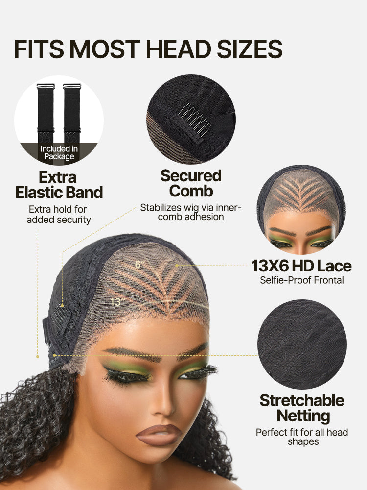 Frodio Veralux™ Fiber 13x6 Lace Front Braided Wig with Cornrow Top Kinky Curly Hair Pre Cut Lace and Baby Hair in Natural Black-05