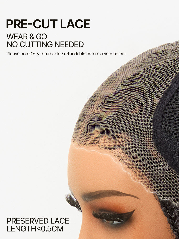 Frodio Veralux™ Fiber 13x6 Lace Front Braided Wig with Cornrow Top Kinky Curly Hair Pre Cut Lace and Baby Hair in Natural Black-04