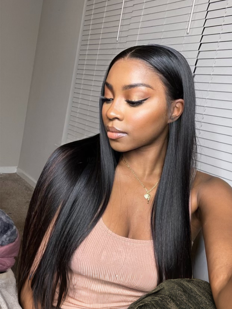Frodio 100% Human Hair Silky Straight Glueless Flexfit Drawstring Wig Fits All Head Size Pre-Cut Lace Wig-04