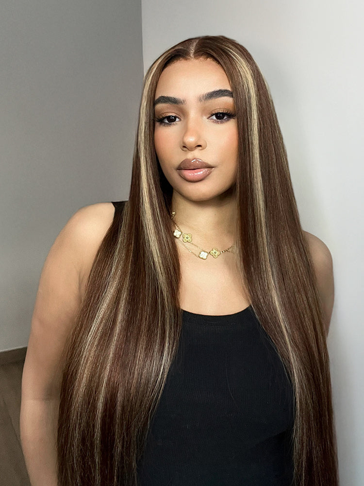 Frodio 100% Human Hair Silky Straight Glueless Flexfit Drawstring Wig Fits All Head Size Pre-Cut Lace Wig-08