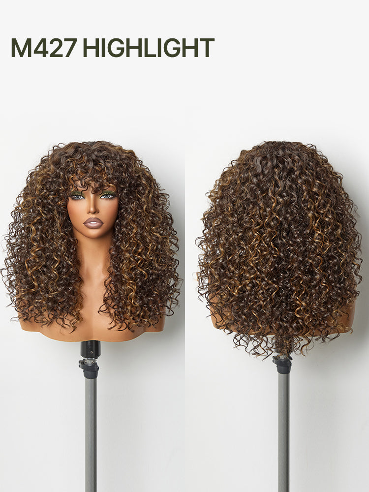 [Free Wigs Giveaway] Frodio Veralux™ Blend Human Hair Boho Curly Wig with Bangs Effortless Shaggy Waves Put on and Go-14