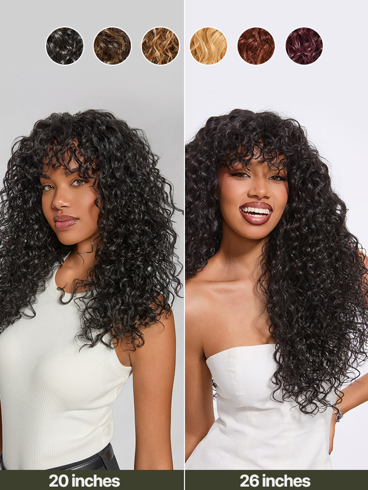 [Free Wigs Giveaway] Frodio Veralux™ Blend Human Hair Boho Curly Wig with Bangs Effortless Shaggy Waves Put on and Go-01