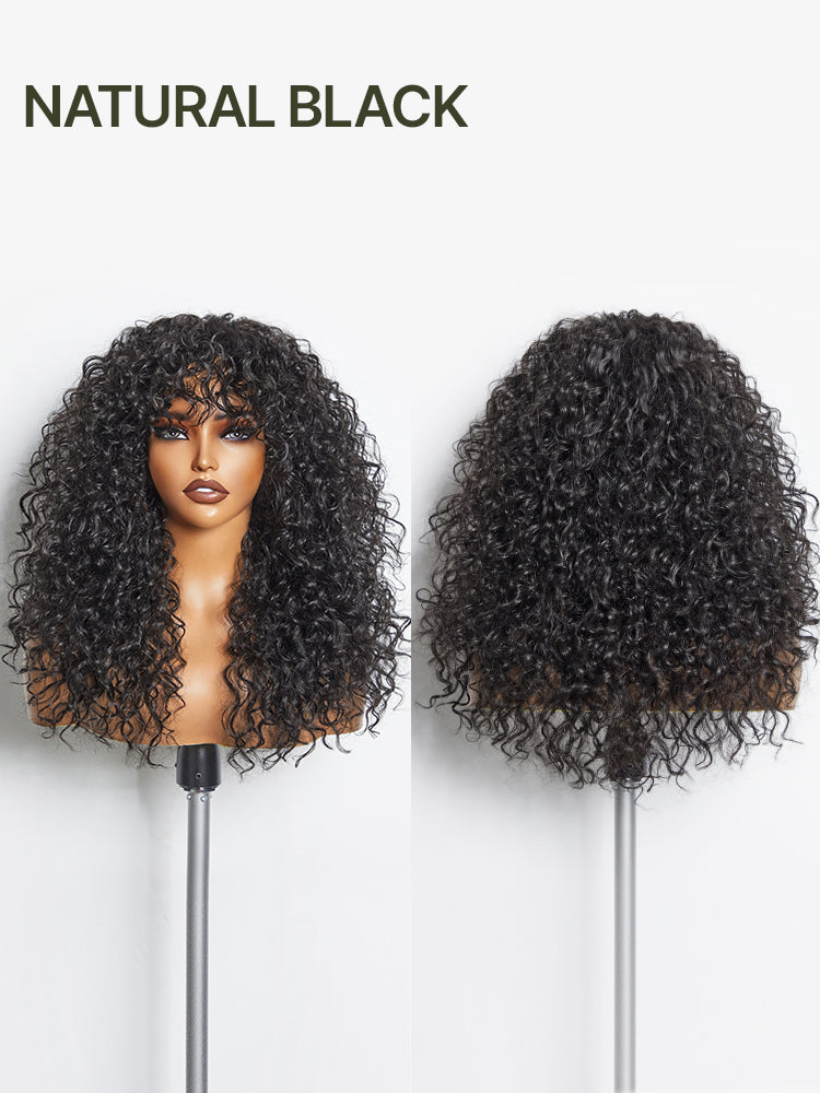 [Free Wigs Giveaway] Frodio Veralux™ Blend Human Hair Boho Curly Wig with Bangs Effortless Shaggy Waves Put on and Go-10