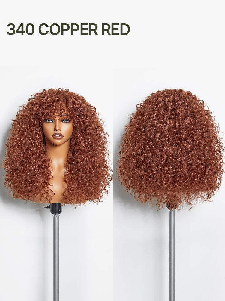 [Free Wigs Giveaway] Frodio Veralux™ Blend Human Hair Boho Curly Wig with Bangs Effortless Shaggy Waves Put on and Go-13