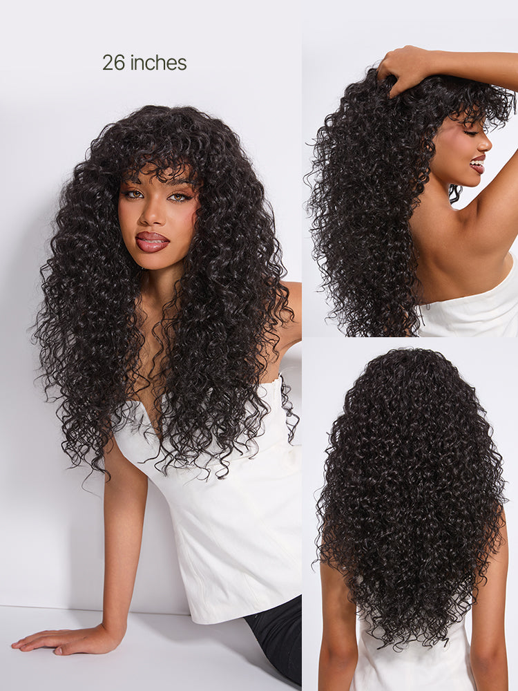 [Free Wigs Giveaway] Frodio Veralux™ Blend Human Hair Boho Curly Wig with Bangs Effortless Shaggy Waves Put on and Go-08