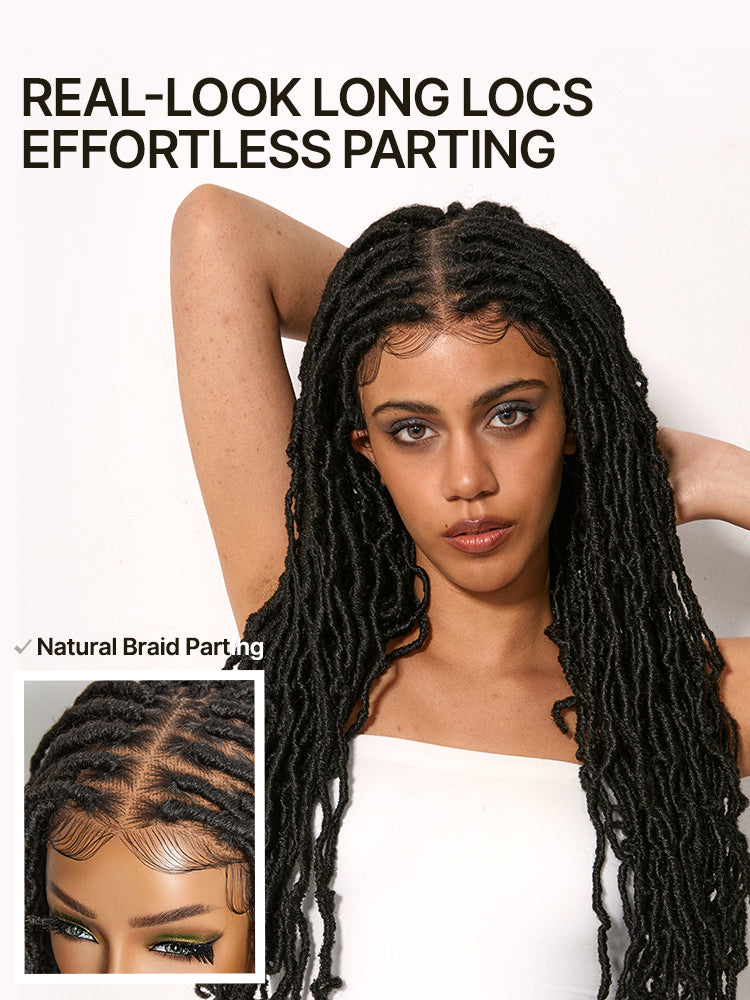 [Free Wigs Giveaway] Frodio Veralux™ Fiber Faux Locs Braided Wig 13x5 Frontal Lace Wig with Baby Hair Natural Black-02