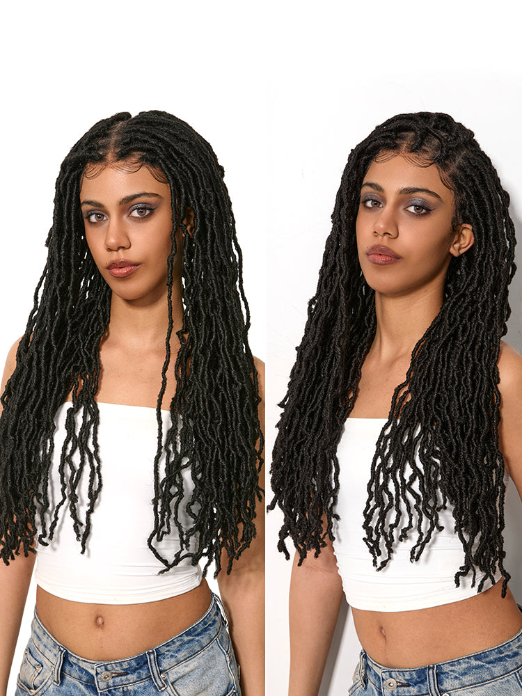 [Free Wigs Giveaway] Frodio Veralux™ Fiber Faux Locs Braided Wig 13x5 Frontal Lace Wig with Baby Hair Natural Black-01