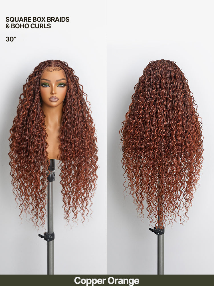 Frodio Veralux™ Fiber Full Lace Boho Braids Synthetic Box Braid Wig – Grid-Part Top with Mixed Boho Curls-23