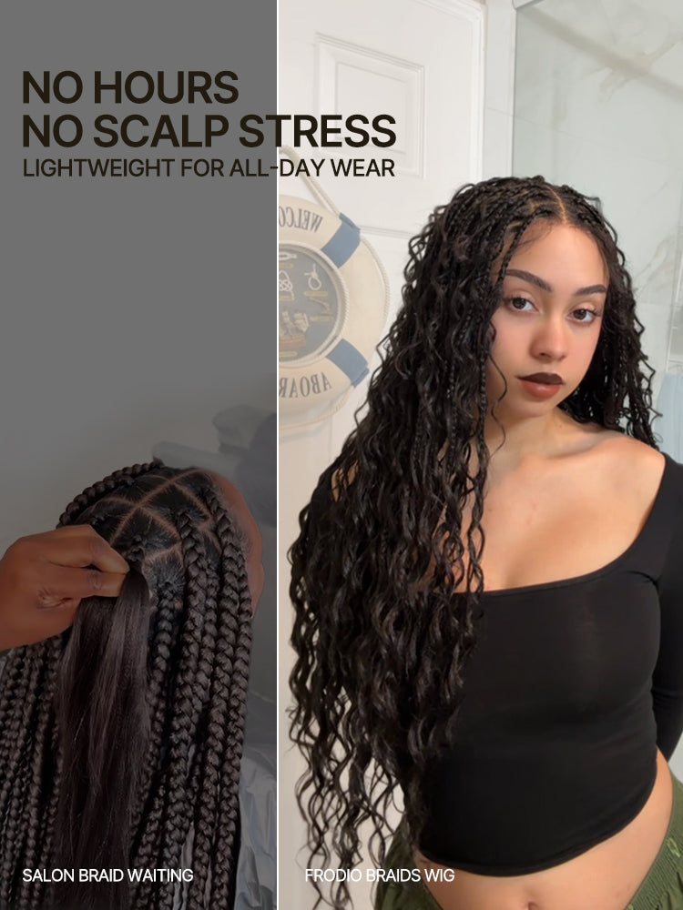 Frodio Veralux™ Fiber Full Lace Boho Braids Synthetic Box Braid Wig – Grid-Part Top with Mixed Boho Curls-05