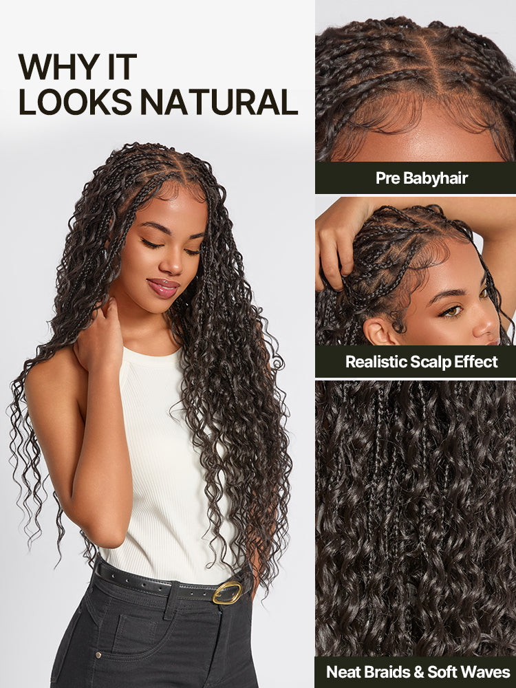 Frodio Veralux™ Fiber Full Lace Boho Braids Synthetic Box Braid Wig – Grid-Part Top with Mixed Boho Curls-06