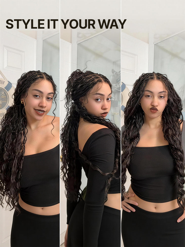 Frodio Veralux™ Fiber Full Lace Boho Braids Synthetic Box Braid Wig – Grid-Part Top with Mixed Boho Curls-07