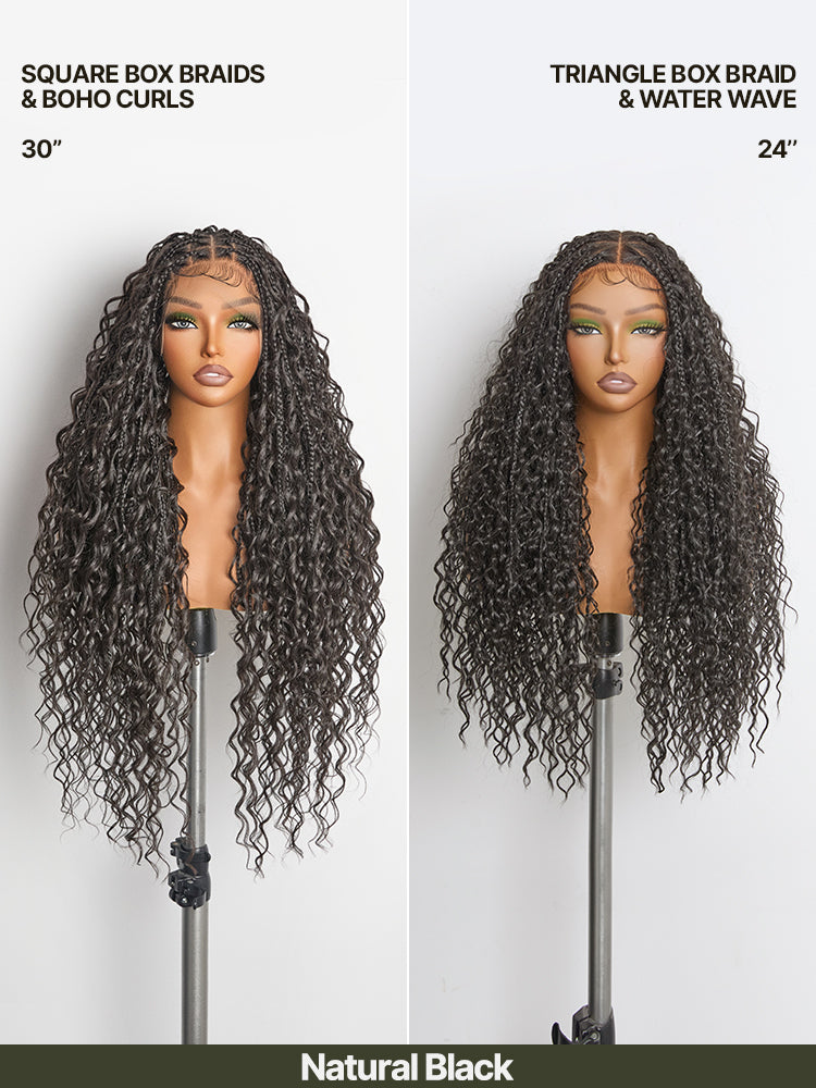 Frodio Veralux™ Fiber Full Lace Boho Braids Synthetic Box Braid Wig – Grid-Part Top with Mixed Boho Curls-12