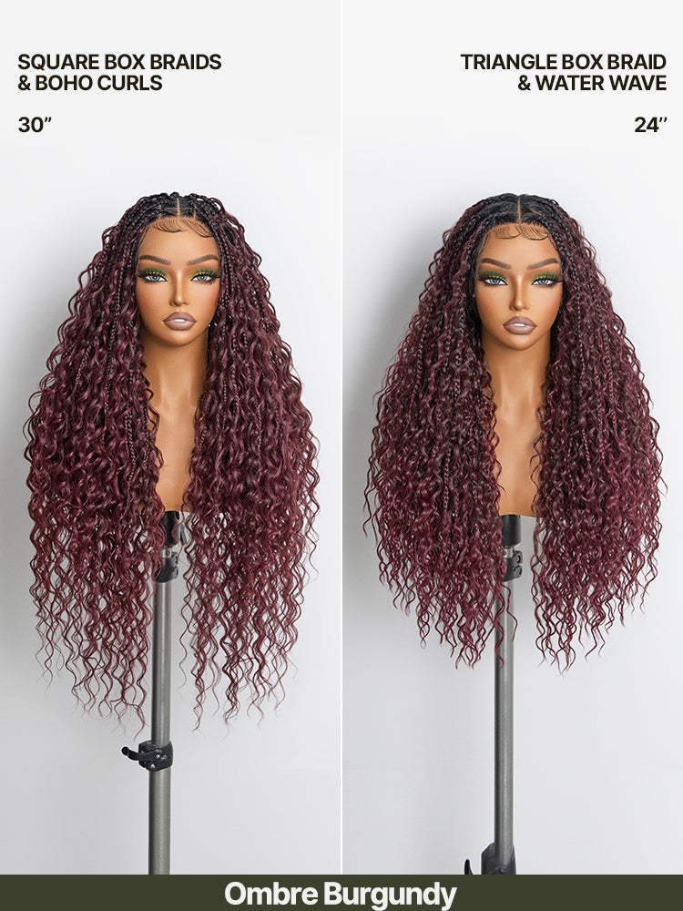 Frodio Veralux™ Fiber Full Lace Boho Braids Synthetic Box Braid Wig – Grid-Part Top with Mixed Boho Curls-13