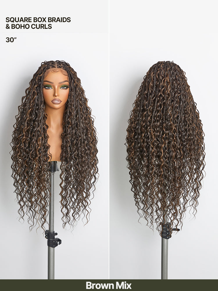 Frodio Veralux™ Fiber Full Lace Boho Braids Synthetic Box Braid Wig – Grid-Part Top with Mixed Boho Curls-14