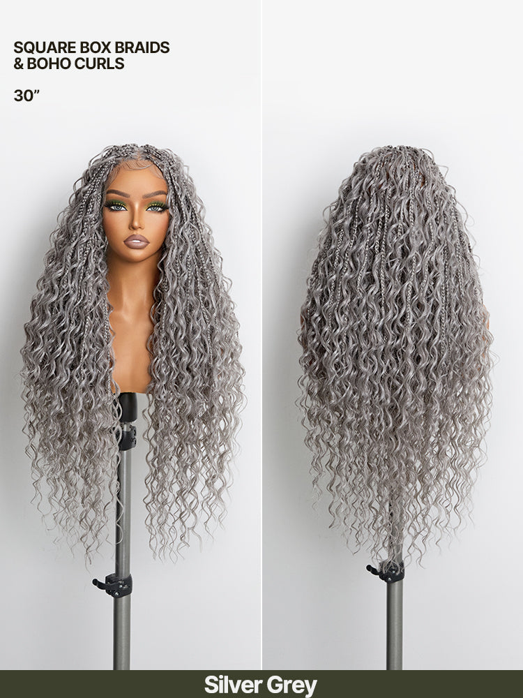 Frodio Veralux™ Fiber Full Lace Boho Braids Synthetic Box Braid Wig – Grid-Part Top with Mixed Boho Curls-17