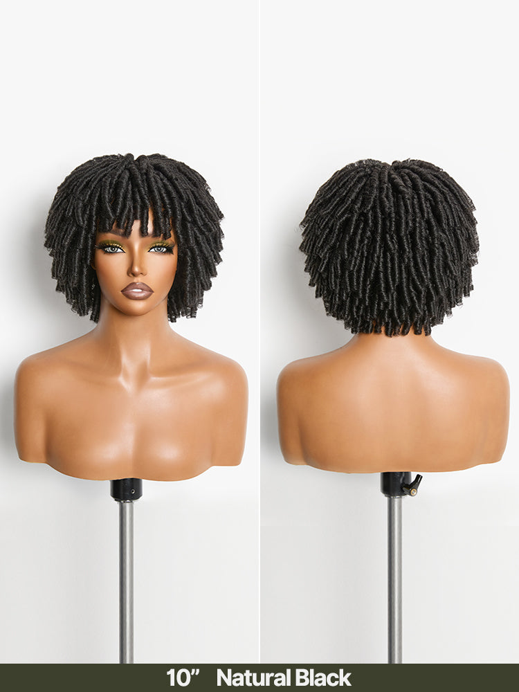 Frodio Veralux™ Fiber Short Twist Dreadlocks Wig with Curly Bangs Glueless Beginner Friendly-08