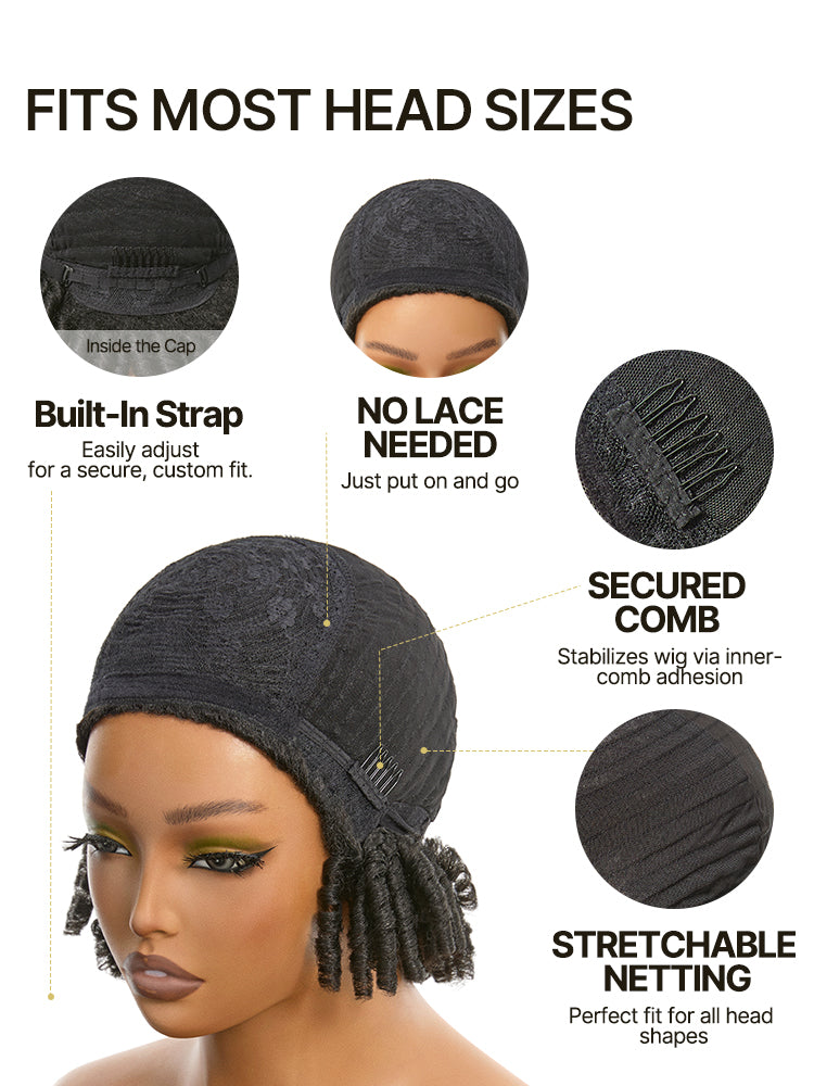 Frodio Veralux™ Fiber Short Twist Dreadlocks Wig with Curly Bangs Glueless Beginner Friendly-06