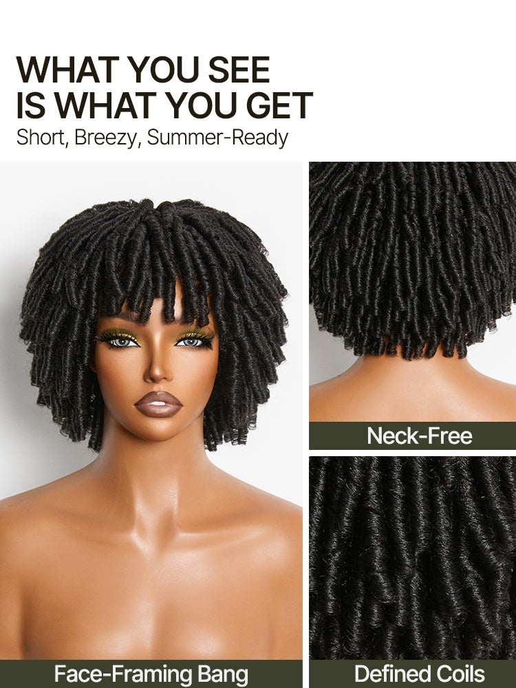Frodio Veralux™ Fiber Short Twist Dreadlocks Wig with Curly Bangs Glueless Beginner Friendly-05