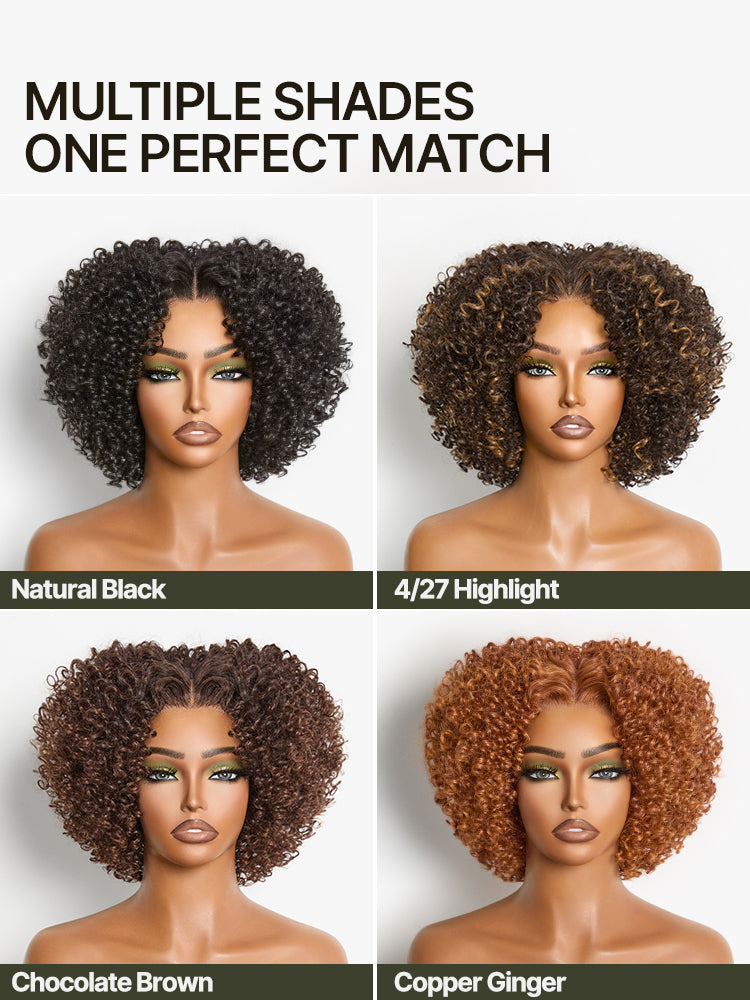 Frodio Veralux™ Blend Human Hair Short Jerry Curly Wig Glueless Pre-Cut Lace Wear and Go-06