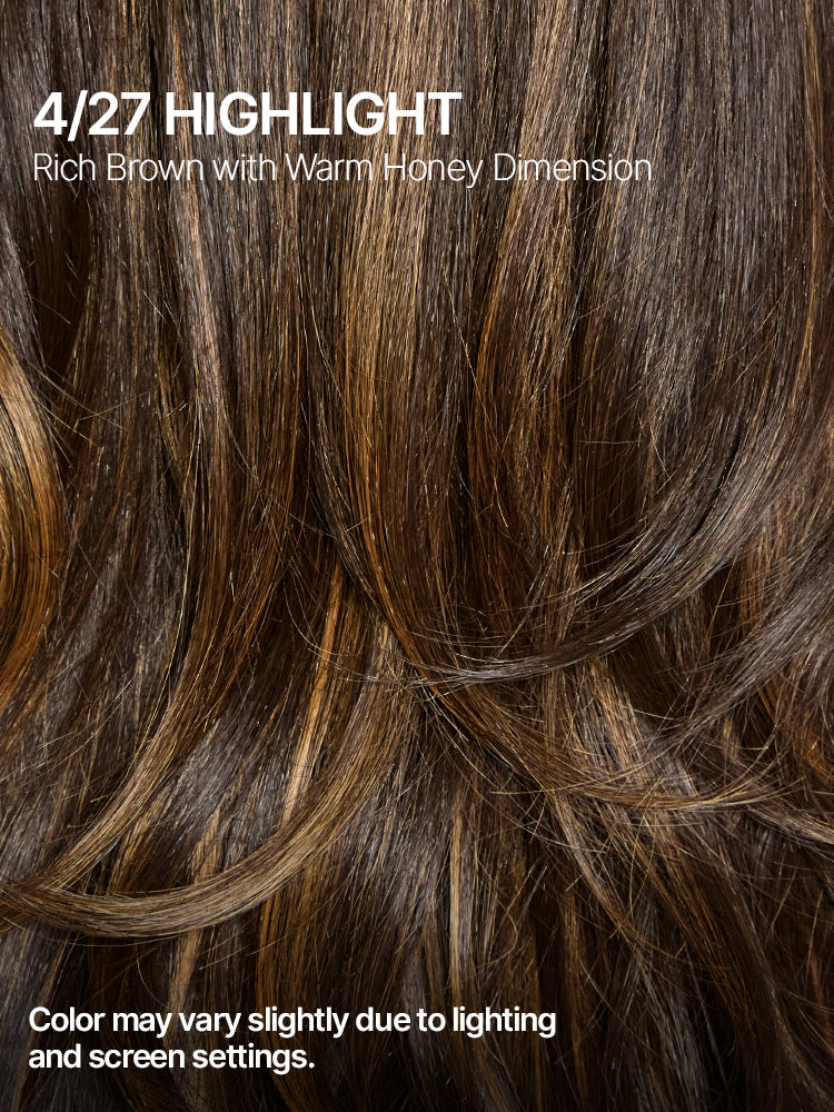 Frodio Veralux™ Blend Human Hair Feathered Layers Wig with Bangs Brown Highlight Glueless-06