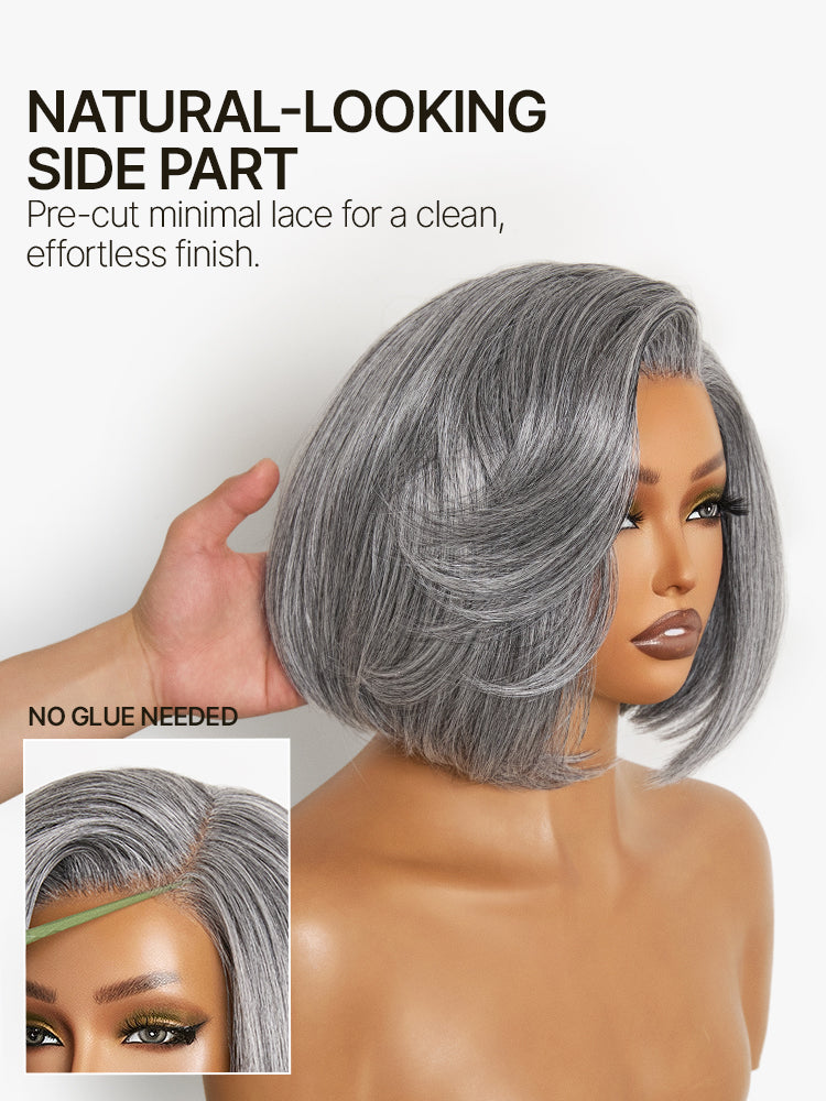 Frodio Veralux™ Blend Human Hair Layered Bob Wig Salt and Pepper Gray Glueless Pre-Cut Lace-05
