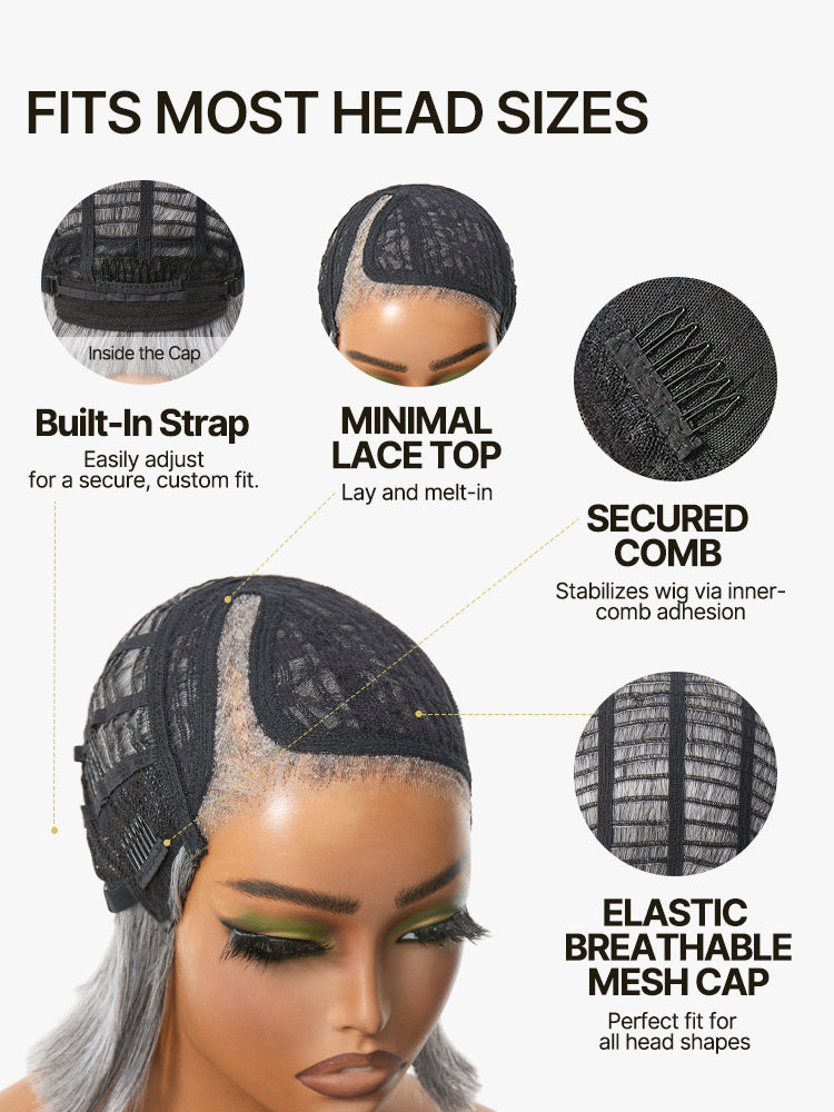Frodio Veralux™ Blend Human Hair Layered Bob Wig Salt and Pepper Gray Glueless Pre-Cut Lace-07
