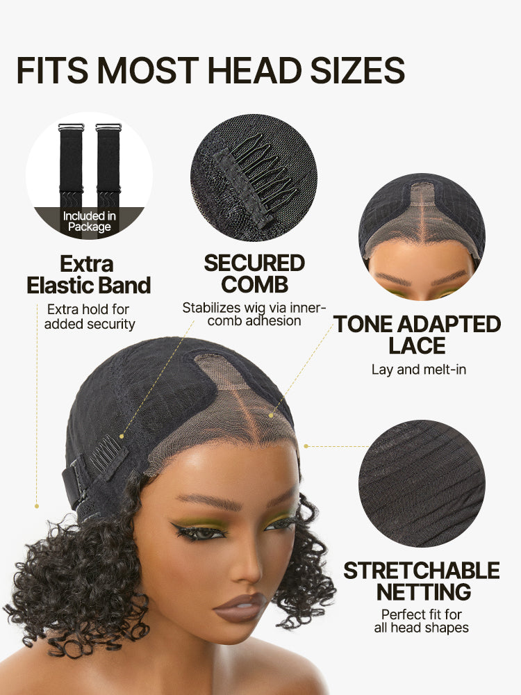 Frodio Veralux™ Blend Human Hair Short Jerry Curly Wig Glueless Pre-Cut Lace Wear and Go-15