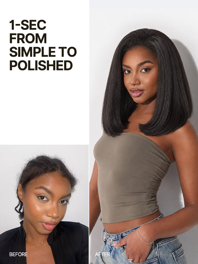 [Free Wigs Giveaway] Frodio Veralux™ Blend Human Hair Yaki Straight Bob Wig 3-in-1 Half Wig Glueless Wear and Go-05
