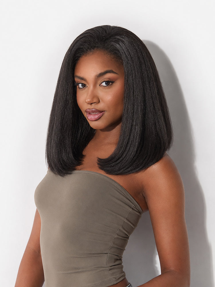 [Free Wigs Giveaway] Frodio Veralux™ Blend Human Hair Yaki Straight Bob Wig 3-in-1 Half Wig Glueless Wear and Go-01