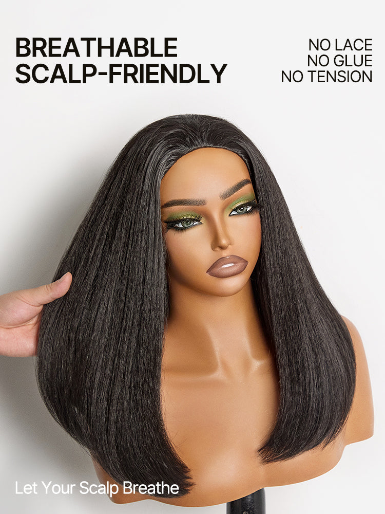 [Free Wigs Giveaway] Frodio Veralux™ Blend Human Hair Yaki Straight Bob Wig 3-in-1 Half Wig Glueless Wear and Go-06