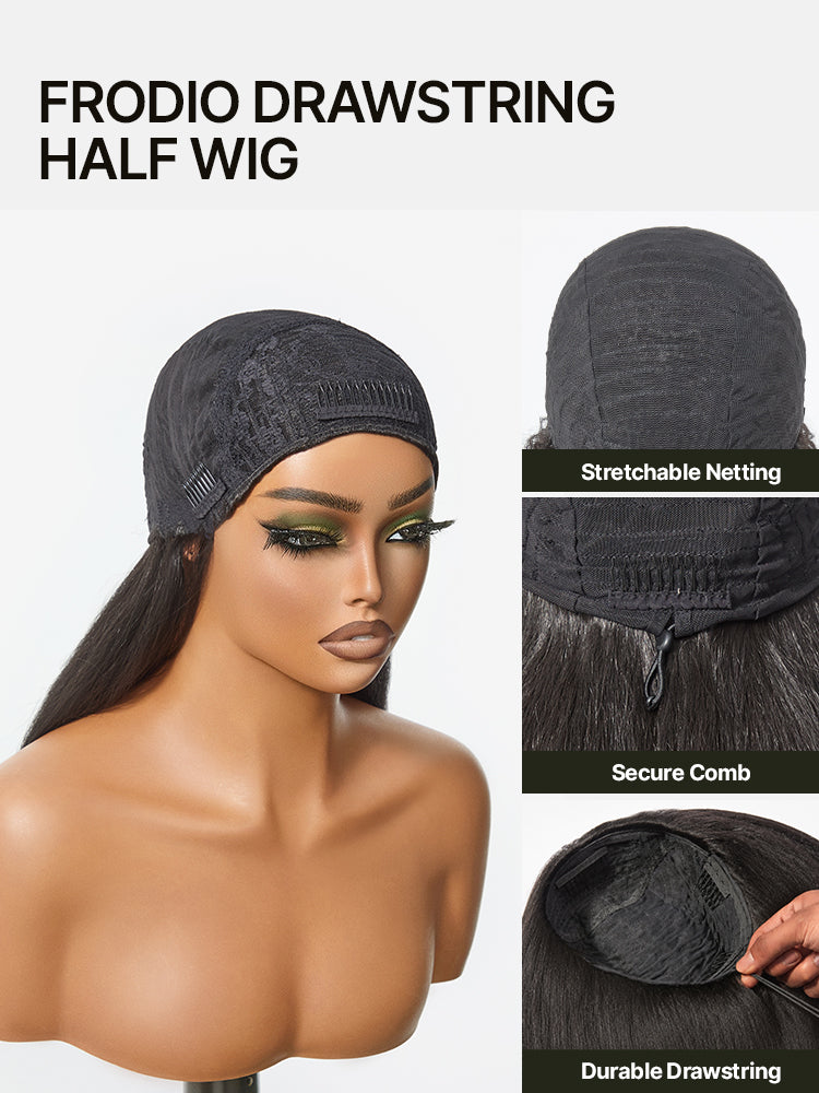 [Free Wigs Giveaway] Frodio Veralux™ Blend Human Hair Yaki Straight Bob Wig 3-in-1 Half Wig Glueless Wear and Go-08