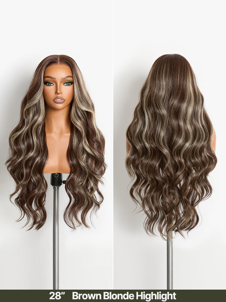 Frodio Veralux™ Blend Human Hair 9x6 Lace Wig Layered Wavy Wig Brown Blonde Highlight-10