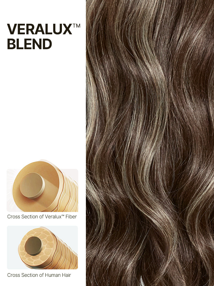 Frodio Veralux™ Blend Human Hair 9x6 Lace Wig Layered Wavy Wig Brown Blonde Highlight-05